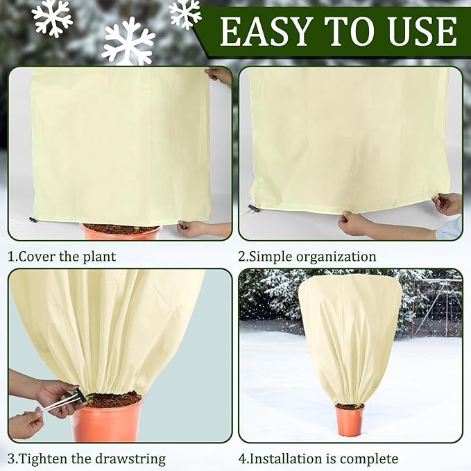EYNDYN 8 Pcs Plant Covers Frost Protection Bag 47" x 31.5" Winter Reusable Plants Jacket with Drawstring Shrub Protection Wraps Bags Frost Blanket for Winter Outdoor Garden Plants