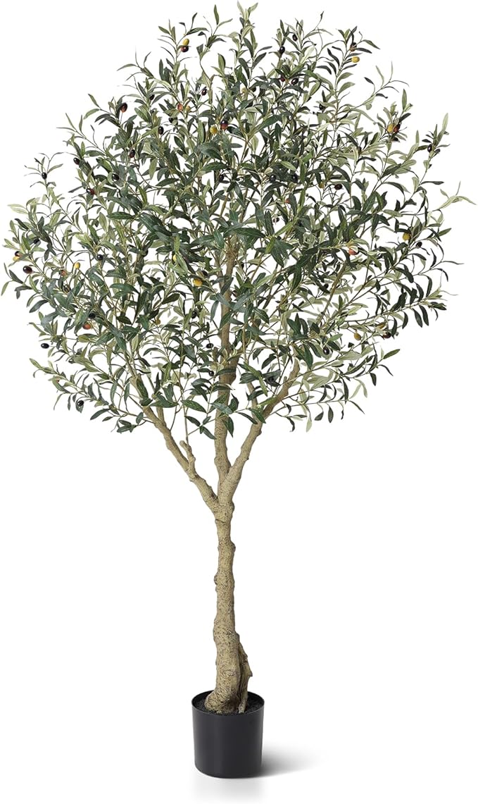 VeriNatural Olive Trees Artificial Indoor, 7Ft Faux Olive Tree, Tall Artificial Olive Plants,Fake Silk Tree in Pot with Olive Branch & Fruit, Home Office Modern Decor Gift for Housewarming 1Pack