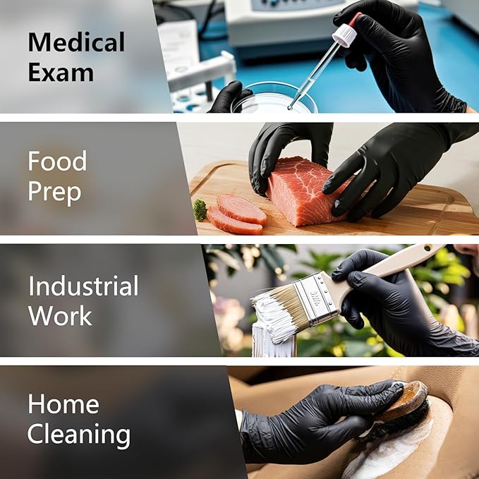 PROMEDIX P Black Disposable Nitrile Gloves, 6Mil 100 Pcs Food Safe Cooking Gloves Latex Free Rubber Gloves for Cleaning Exam
