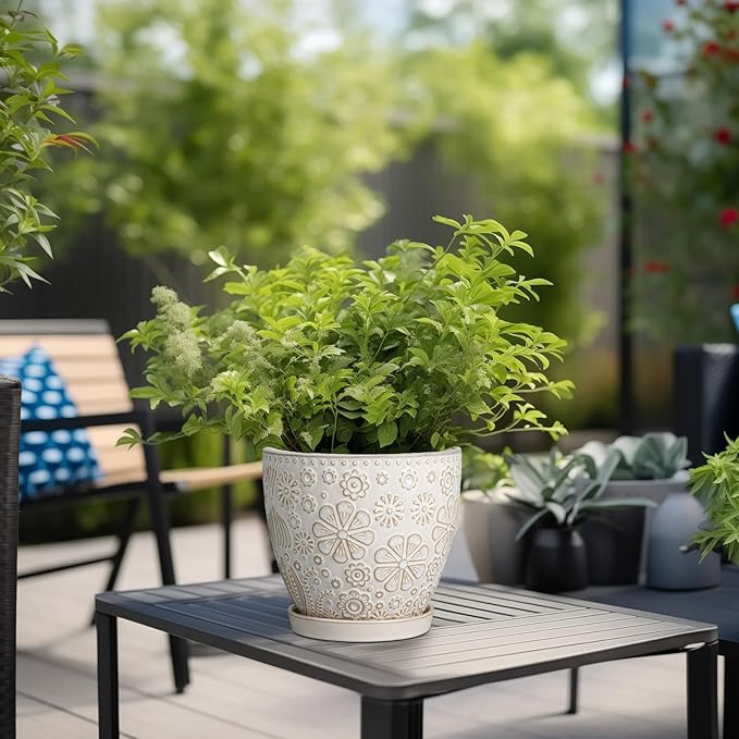 MPotTo 6.9 Inch Plant Pot with Drainage Hole and Saucer Ceramic Planter for Indoor Plant Flower Pot for Orchid Succulents Plants White