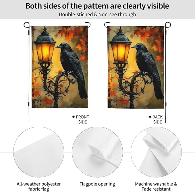 Crow Garden Flag Vertical Double Sided Outdoor Yard Flags 12.5x18 Inch Burlap Banners for House Lawn