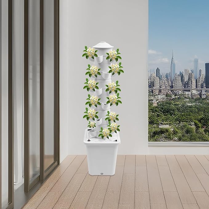 Hydroponic Growing System, 30-Plant Vegetable Planter Tower Outdoor Indoor Garden Vertical Planter Germination Kit with Water Pump & Intelligent Water Circulation for Gardening Lover