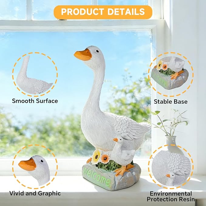 Outdoor Goose Statue, 9.5 Inch Goose Figurines Garden Statues & Sculpture for Patio, Porch and Lawn, Memorial Stone and Gifts for Goose Lover