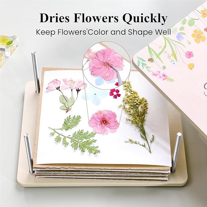 Aboofx Flower Press Kit, Craft Kits 8.6"x6.5" 8 Layers Wooden Flowers Pressing Kit for Crafts Pressed Flowers and Plant for DIY Art, Preservation for Bookmark Frame Wedding Flower Drying