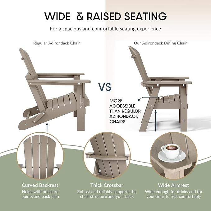 WestinTrends Malibu Malibu Outdoor Patio HDPE Plastic Adirondack Dining Chair Weathered Wood