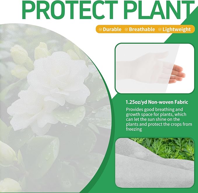GUKULIVEL Plant Covers Freeze Protection, 10x50ft Green Frost Blanket for Winter, 1.23 oz/yd² Fabric, Premium Frost Protection Cover, Breathable Garden Row Covers for Outdoor Plants
