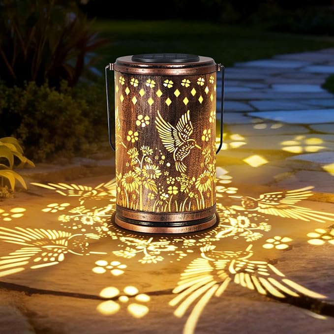 OUTONLIFE Hummingbird Solar Lanterns Outdoor Waterproof, Metal Hanging Solar Lights for Outside Garden, Yard, Patio, Backyard, Porch Decor, Birthday Gifts for Women Mom Grandma