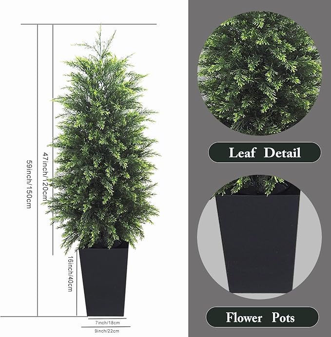 5FT Artificial Topiary Tree Beautiful Realistic Faux Cedar Pines Christmas Trees UV Rated Fake Shrubs for Front Porch Faux Plants Indoor and Outdoor Decor (1 Pack)