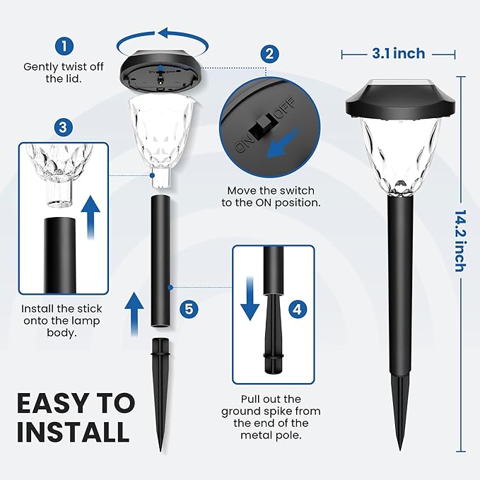 GIGALUMI 12 Pack Solar Lights Outdoor, Solar Pathway Lights with Great Pattern, Waterproof Auto On/Off Solar Powered Light for Outside Yard Garden Walkway Driveway Lawn Pathway