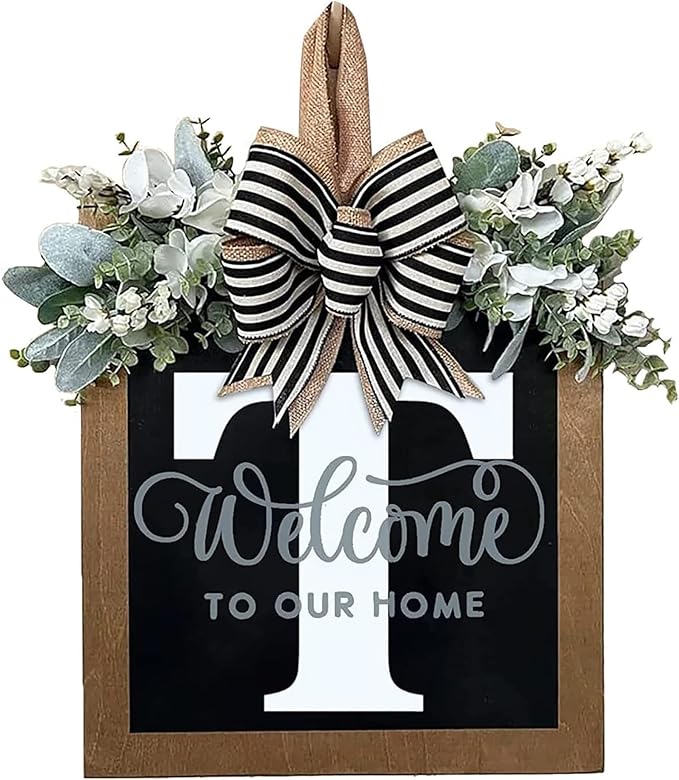Last Name All Year Wreath, for Front Doors, Spring, Fall, 26 Last Name Letters All Year Round Wreaths, Suitable for Wedding Decorations, Home Porches, Farmhouses, Yards, Garden Decorations, Gifts (T)