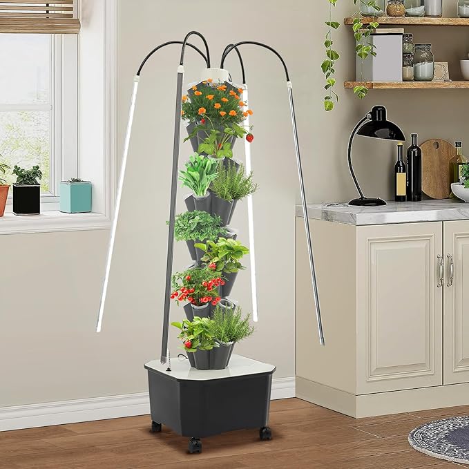Hydroponic Growing System, 40-Plant Vegetable Planter Tower with LED Light, Outdoor Indoor Garden Vertical Planter Germination Kit with Water Pump & Intelligent Water Circulation for Gardening Lover