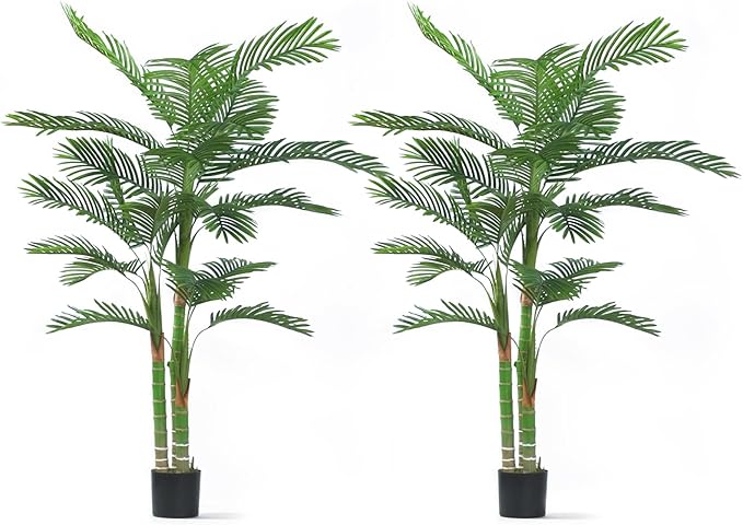 Howngyesimu 2Pack Artificial Palm Tree, 6FT Artificial Palm Plant with Real Bark Design Faux Palm Tree for Indoor Outdoor Modern Decoration Plants in Pot for Home Office