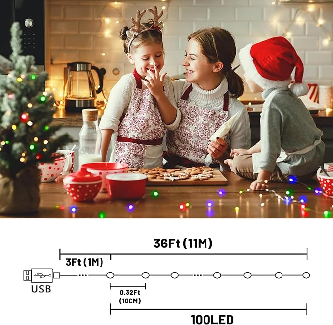 Color Changing Fairy String Lights, 33ft 100 LED Twinkle Lights with Remote & Timer, Multicolor Outdoor Christmas Lights for House Tree 4th of July Bedroom Xmas Indoor Decor