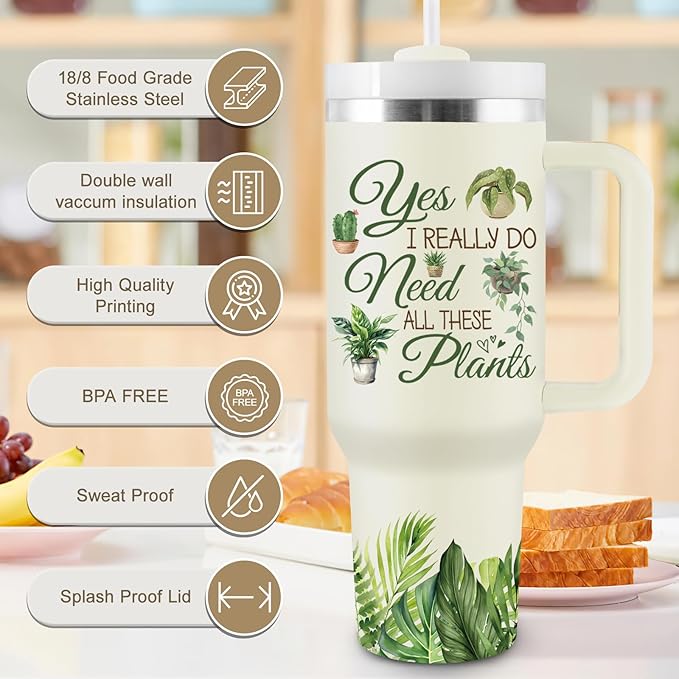 COCOGIFTS Gardening Gifts for Women - Plant Gifts for Plant Lovers, Lady - Garden Gift for Gardeners Woman - 40oz Travel Cup Insulated Tumbler with Lid and Straw