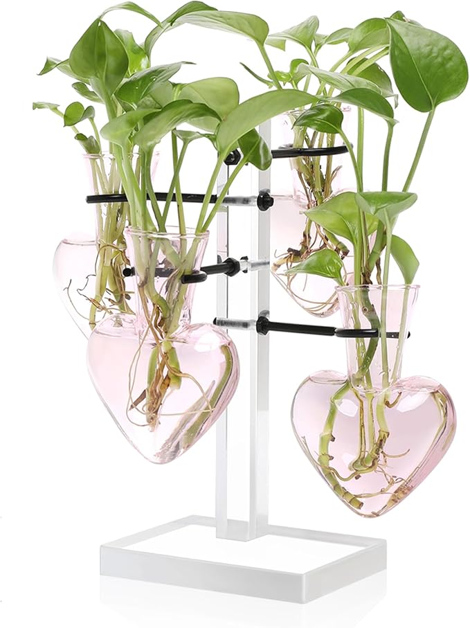 YYHglass Clear Plants Propagation Stations Terrarium Kit Birthday Gift for Women for Indoor Home Office Decor Acrylic Plant Accessories - 4 Love Hear Vase