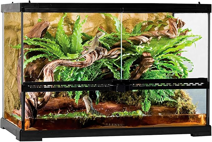 waazoorep Reptile Glass Tank 18"*14"*14" Terrarium Habitat with Double Front Opening Door and Top Screen Ventilation for Bearded Dragon,Lizard,Leopard Gecko,Snake,Hermit Crab,Turtle