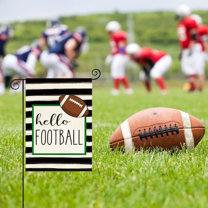 AVOIN Watercolor Stripes Hello Football Garden Flag Vertical Double Sided, Holiday Party Sports Yard Outdoor Decoration 12 x 18 Inch