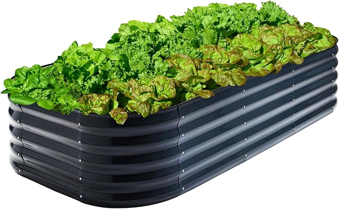 17" Tall 8x2ft Oval Grey Metal Planter Box for Outdoor Gardening 9-in-1 Modular Galvanized Raised Garden Bed, Heavy Duty Flower Beds, Porch Planters & Expandable Garden Beds Outdoor