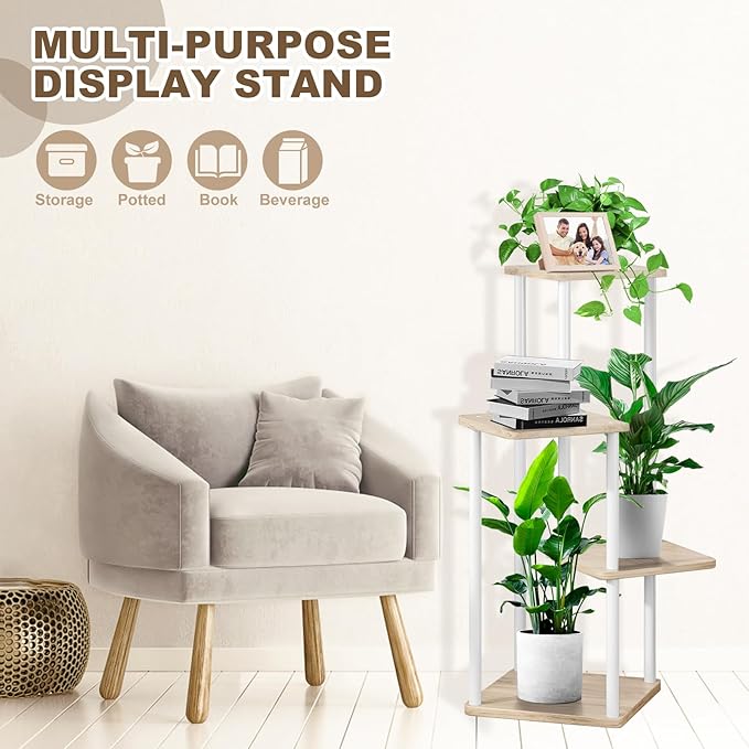 YOCOMEY 4 Tier Indoor Plant Stand Flower Shelf for Multiple Plants Corner, Tall Flower Holders for Patio Garden Living Room Balcony Bedroom(White Oak)