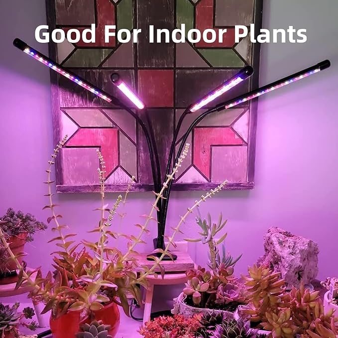 Grow Light for Indoor Plants -2 Packs Upgraded Version 80 LED Lamps with Full Spectrum & Red Blue Spectrum, 3/9/12H Timer, 10 Dimmable Level, Adjustable Gooseneck,3 Switch Modes (4 Heads 2Pack)