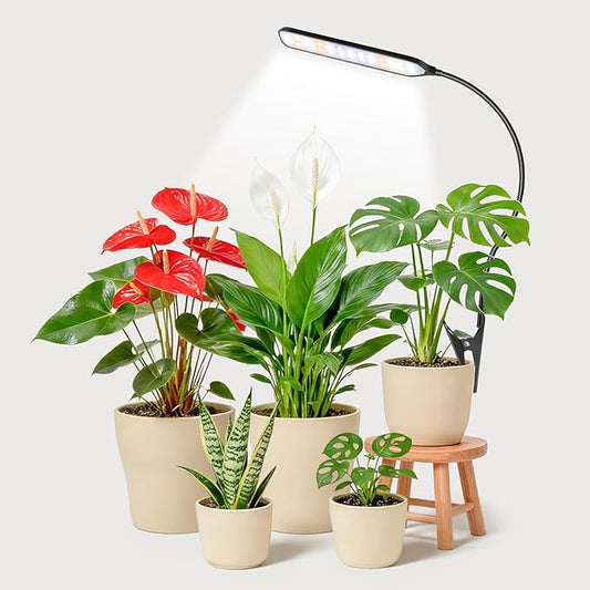 Garpsen Grow Light for Indoor Plants, 52 LEDs Full Spectrum Plant Light with Clip & Gooseneck, 3 Installation Methods, Dimmable & Timer 6/12/16Hrs, 3 Spectrums Grow Lamp for Seeding Small Plants