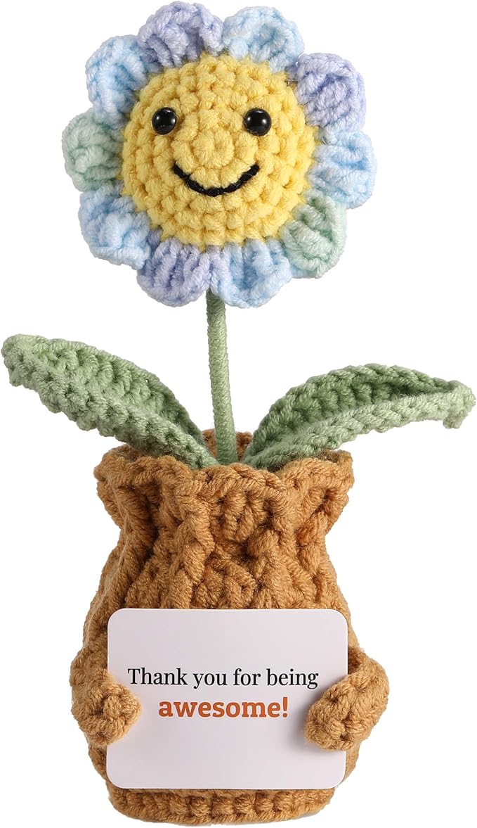 YOOJEE Thank You Crochet Gifts for Coworkers Sunflower Pot – Thank You for Being Awesome! Appreciation Gifts for Women Employee Nurse Secretary Positive Handmade Gift
