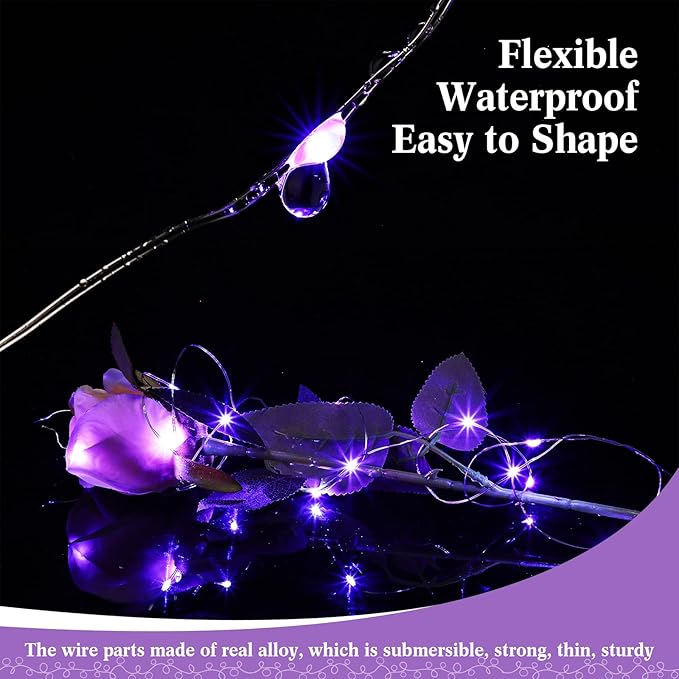 Hortsun 100 Packs Fairy Lights Battery Operated 3 Speed Modes, 7 Ft/ 2 M 20 LED Battery String Mini Waterproof Wire Twinkle Lights Bulk for Wedding Party Birthday Vases Decor (Purple Light)