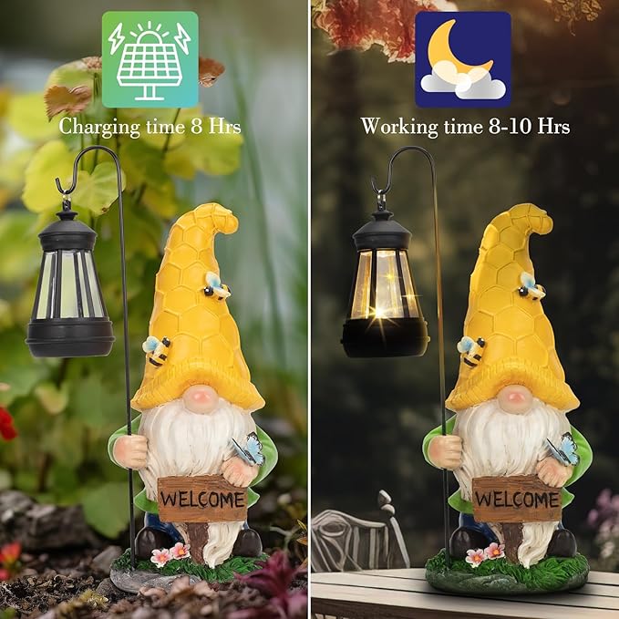 Christmas Gnomes Outdoor Statue with Solar Lights, Waterproof Solar Garden Gnomes Decorations for Yard with Lantern Light Outdoor Decorations for Patio Mom Gift