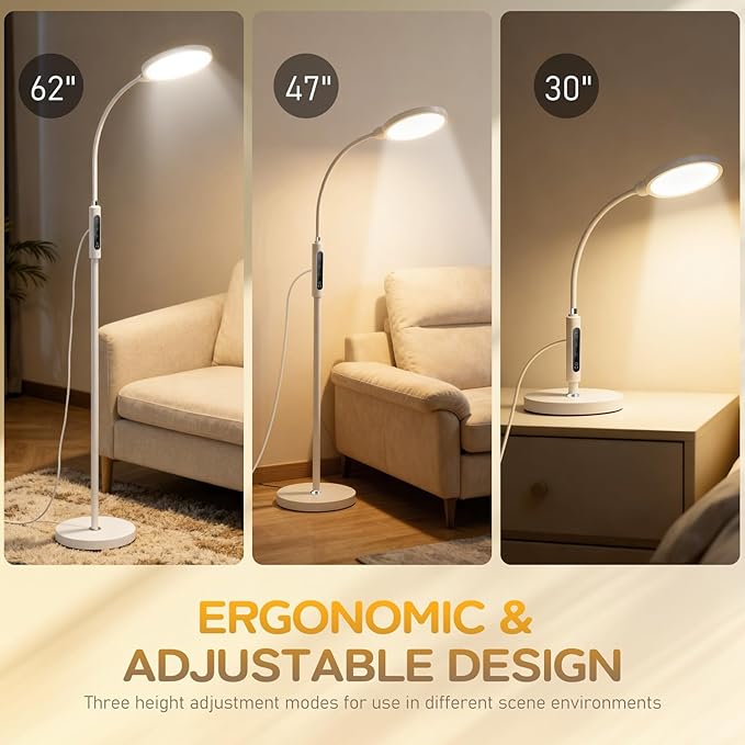 Light Therapy Lamp, 11000 Lux UV-Free Floor Lamp, Full Spectrum LED Sunlight with Touch Remote Control, Adjustable 7 Color Temperatures 9 Brightness Levels for Office Living Room Reading White
