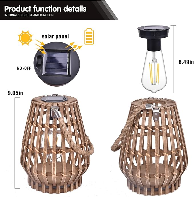 Solar Lanterns Outdoor Waterproof,Large Woven Hanging Pendant Lights with Hook Bamboo Outdoor Solar Chandelier for Gazebo,Garden,Yard,Patio,Porch,Trees,Lawn,Balcony Decorations