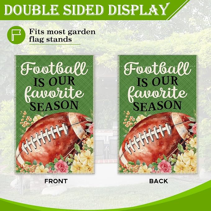 Hafhue Football Is Our Favorite Season Garden Flag, 12 x 18 Inch Double Sided Farmhouse Holiday Yard Garden Lawn Court Backyard Decoration Flag, Appreciation Gifts for Football Lover Coach Men Women