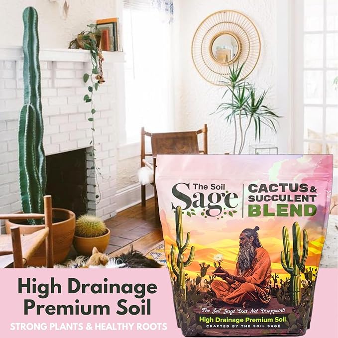 The Soil Sage Cactus & Succulent Potting Mix - 5 Dry Quarts Premium Gritty Fast Draining Soilless Potting Mix for Cactus, Succulents, Jade, Aloe Vera - Healthy Roots - Made in USA