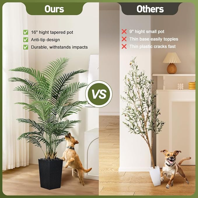 VeriNatural 6FT Artificial Palm Tree - Tall Fake Tree with Black Taper Planter & Pebbles, UV Resistant for Indoor & Outdoor Decor - Large Potted Faux Plant for Living Room, Office, Home Decor,VN130