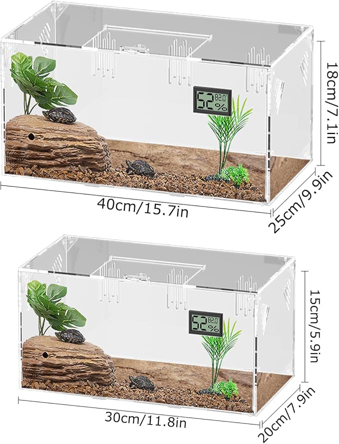 Giznzg Acrylic Tarantula Enclosure, Reptile Terrarium Breeding Tank w/Temperature Hygrometer,Habitat Reptiles Feeding Box Isopod Terrarium Cage for Insect Lizard Home Office (Reptile-Tank-S(No Tray))