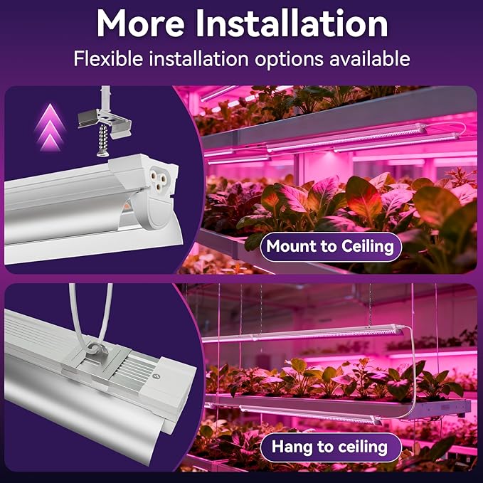 Elaruslux 4FT Plant Grow Light, Super Bright Plant Lights for Indoor Growing, Full Spectrum, with ON/Off Switch & Timed Function, Pinkish
