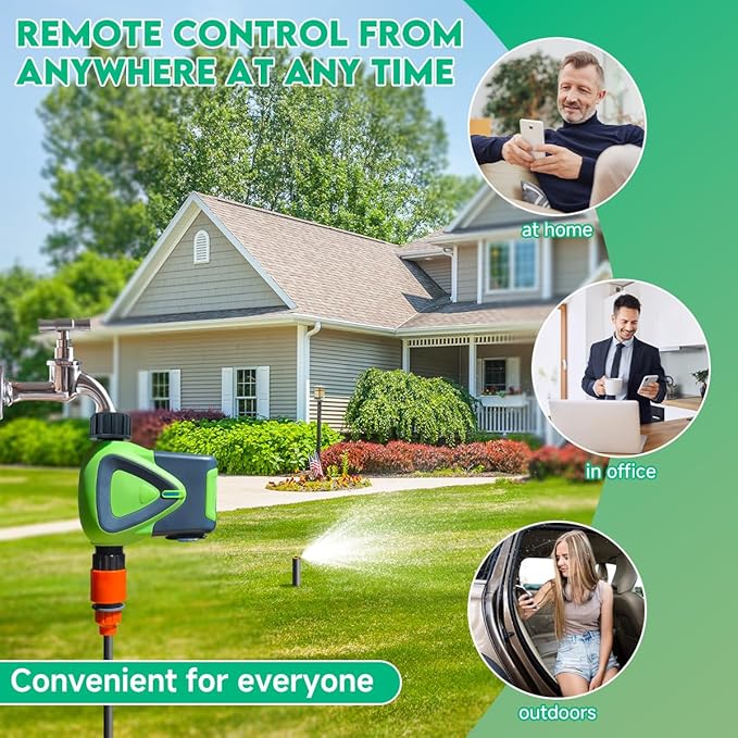 Water Timer for Garden Hose, 2.4GHz WiFi Smart Hose Sprinkler Timer with Tuya/Smart Life App, GreenVation Plant Automatic Watering System for Yard Outdoor Irrigation (WiFi Green)