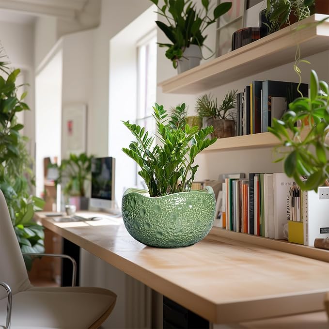 Thirtypot Ceramic Pots for Plants - 10 Inch Plant Pot for Indoor Outdoor, Round Bonsai Pots with Drainage Hole, Modern Planter, Decorative Flower Pot, Living Room Decor, Gifts for Plant Lovers, Green