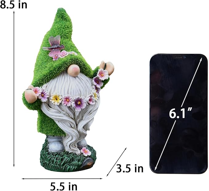 Cynkeyee Garden Gnomes Outdoor Decor Light - Funny Garden Decorations Solar LED for Yard Patio, Home Garden Statues Ornaments, Housewarming Gifts for Family Green 5.5x3.5x8.5 Inch