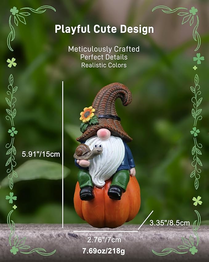 Garden Gnomes Outdoor Statue 5.91" Tall, Resin Gnome Figurine Halloween Fall Gnome Pumpkin Autumn Dwarf Statue for Indoor Outdoor Porch Yard Thanksgiving Decorations