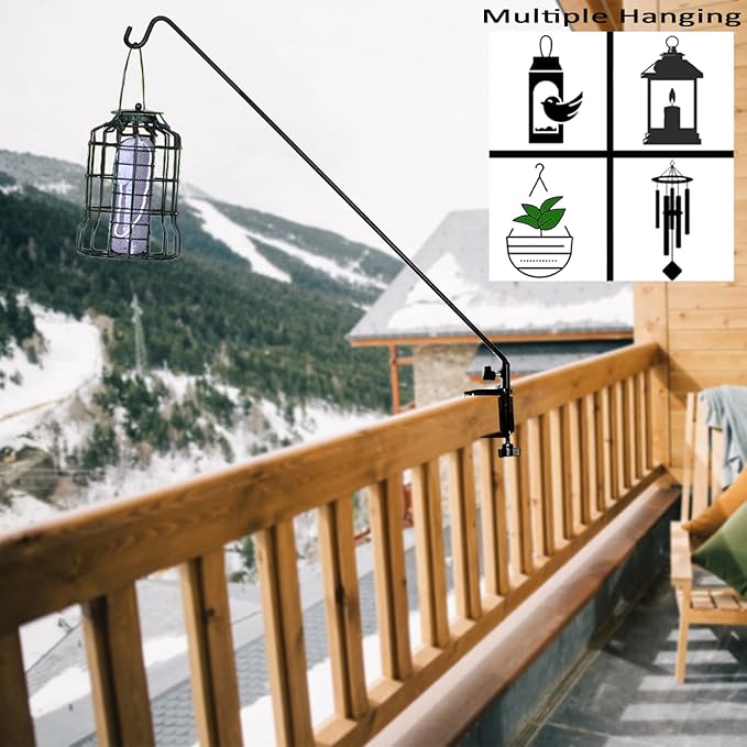 AshmanOnline Ashman Deck Hook (2 Pack, 49-Inch Deck Hook), Double Forged Solid Metal Single Piece Rod, Ideal for Bird Feeders, Plant Hangers, Coconut Shell Hanging Baskets, and Lanterns.