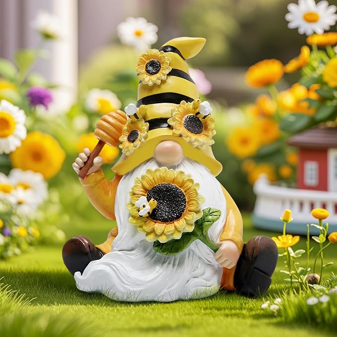 Hodao Bumble Bee Spring Gnome Decorations for Porch, Garden Yard Honey Elf Ornaments World Bee Day Decorations Gifts for Outdoor Garden Decor Birthday Gifts for Mom, Grandma, Women