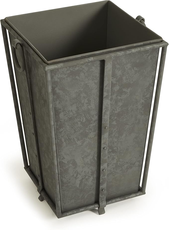MY SWANKY HOME Large Minimalist Classic Metal Box Planters Liners Square Industrial Rivets Gray
