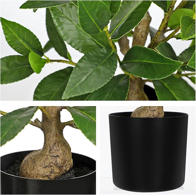 Briful Fake Plants 19.6'' Tall Artificial Plants Indoor Decor, Faux Bay Laurel Plants in Black Pot, Floor Plant Houseplant for Home Farmhouse Outdoor Patio Porch Decorations