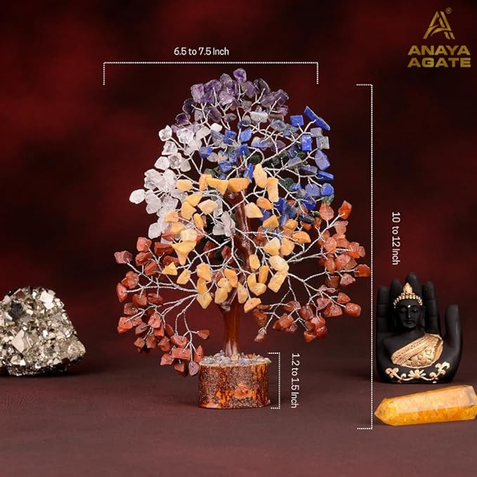 ANAYA AGATE 7 Chakra Healing Crystal Tree of Life Kit, Bracelet, Pendant, Necklace, Feng Shui Money Bonsai Tree, Positive Energy for Women, Mom, Sister and Housewarming Decoration