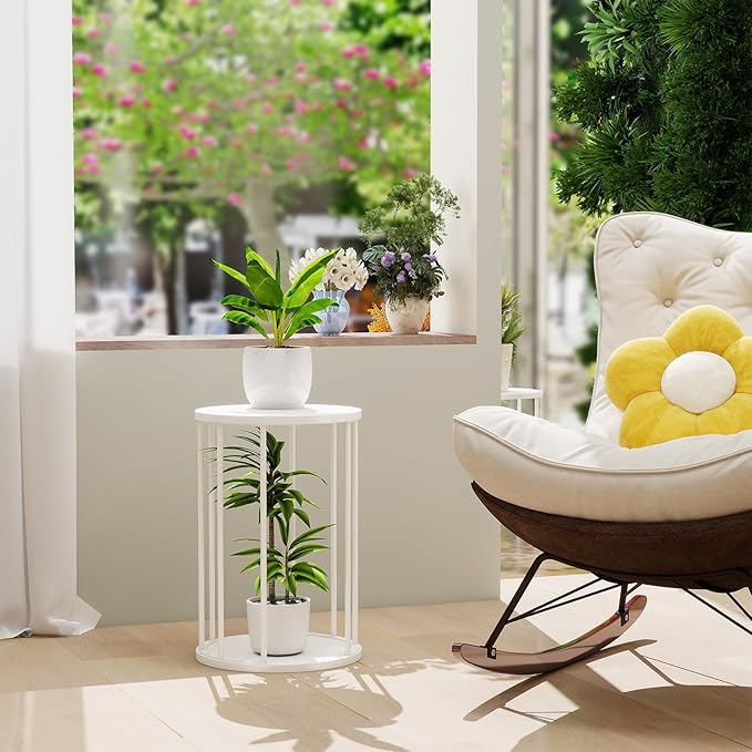 Leinade Plant Stand Indoor,small plant stool,Flower Pot Corner stand holder,Mid Century Heavy Duty Metal Tall Home Decor,Modern Round End Table,Small Rustic Display Stand for Living Room,Bedroom(White,18In)