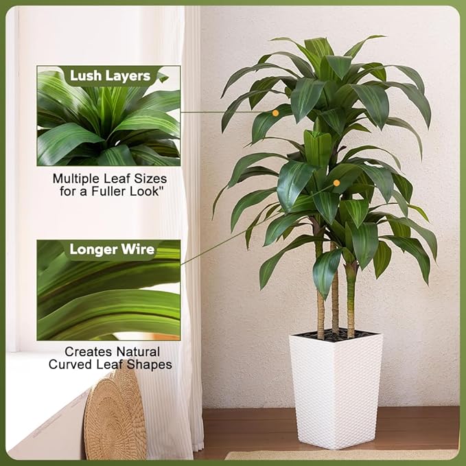 VeriNatural Artificial Dracaena Tree 5FT - Fake Tree with White Taper Planter & Pebbles - UV Resistant Faux Yucca Tropical Plant - Artificial Trees for Home Office Living Room Decor Indoor Outdoor