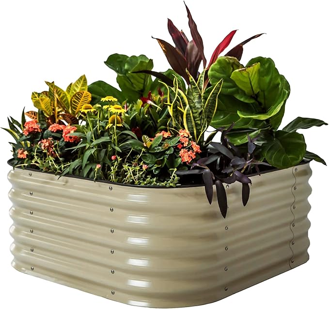 Vego garden Raised Garden Bed Kit, 17" Tall 4 in 1 Modular Metal Raised Garden Beds Kit, Metal Planter Box for Vegetables, Flowers, Herbs, Pearl White