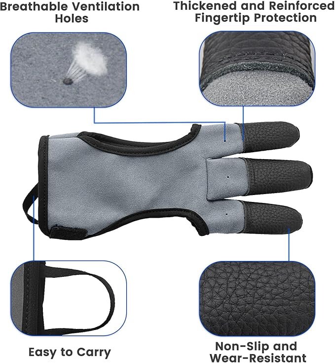 Seektop Archery Gloves Shooting Hunting Leather Three Finger Protector for Youth Adult Beginner