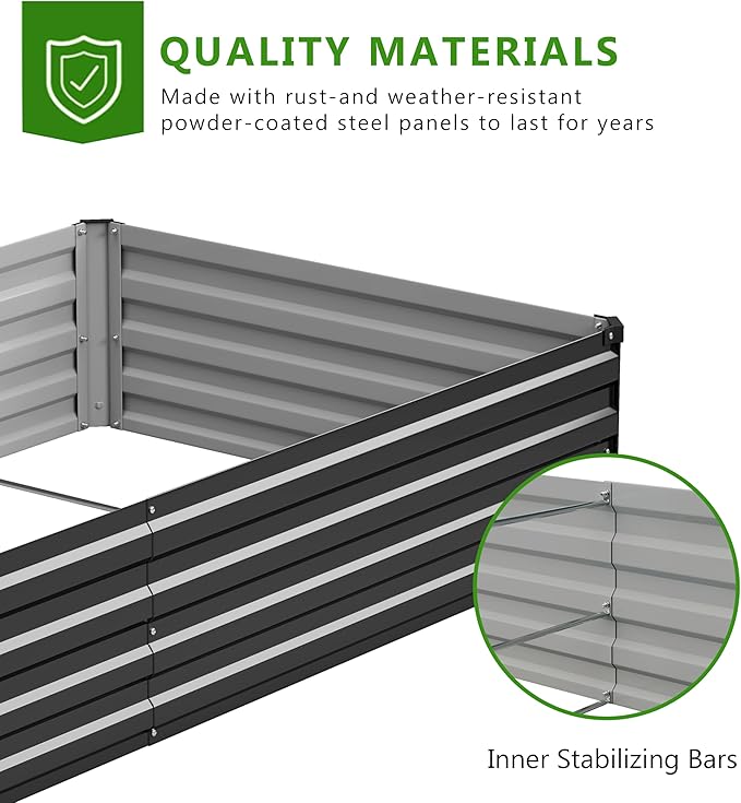 Easllre 2PCS 12x3x1ft Galvanized Raised Garden Bed Kit, Galvanized Planter Raised Garden Boxes Outdoor, Large Metal Raised Garden Beds for Vegetables,Black