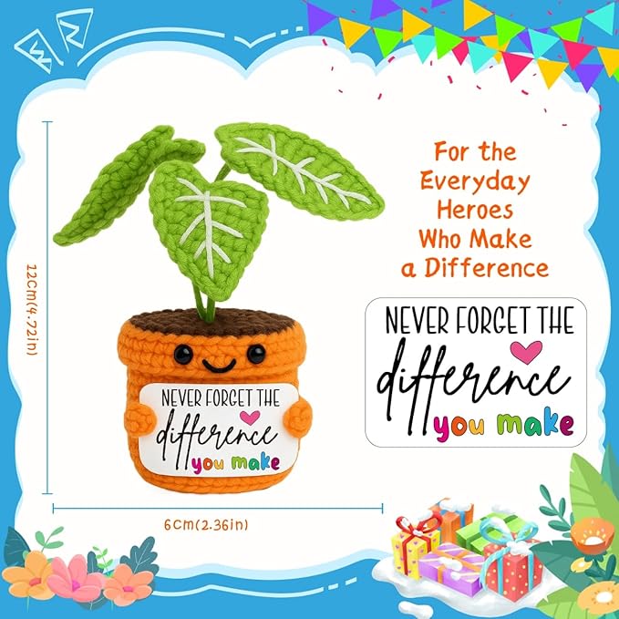 TKGIFTHOT Thank You Gift - Emotional Crochet Plant Support - Never Forget The Difference You Make Gifts for Birthday, Retirement, Appreciation Gifts for Teacher, Coworkers, Boss, Mentor, Nurse